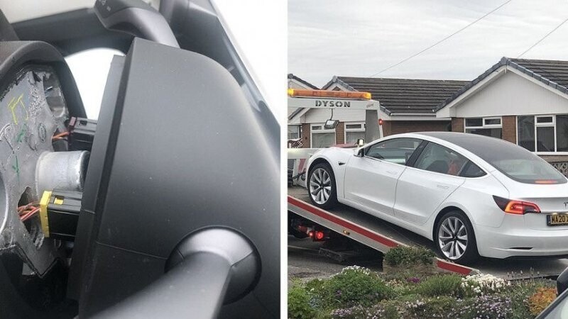 У новенькой Tesla Model 3 на ходу отвалилось рулевое колесо, но всё обошлось